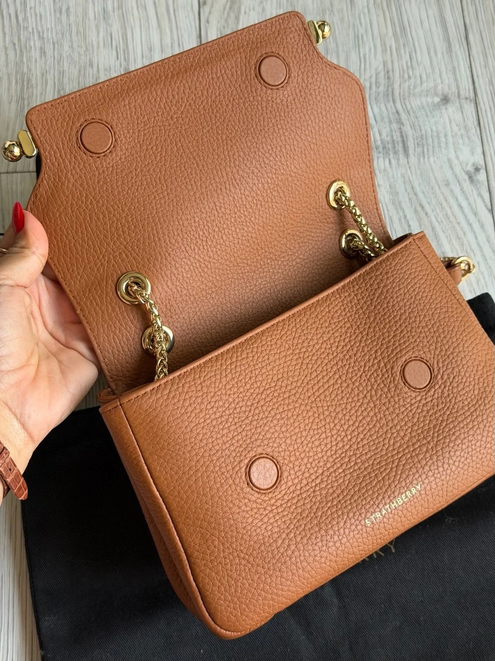 Strathberry East West bag with Gold Hardware Crossbody or Shoulder Chestnut